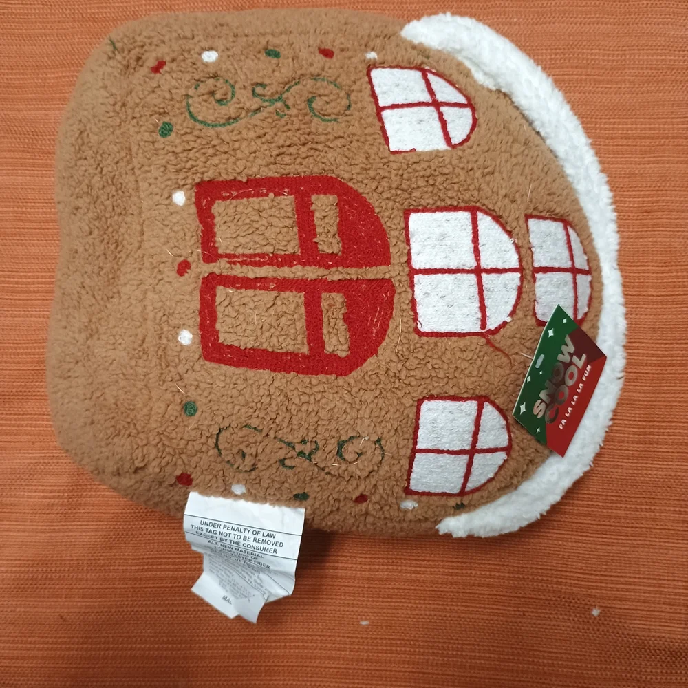 Christmas Gingerbread House Pillow - Tan and Red